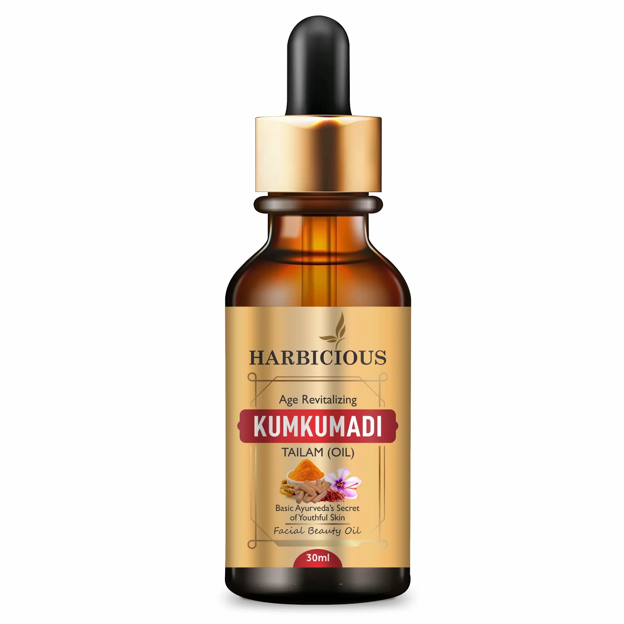 Harbicious Kumkumadi Tailam Oil for glowing skin — Ayurvedic facial beauty oil India